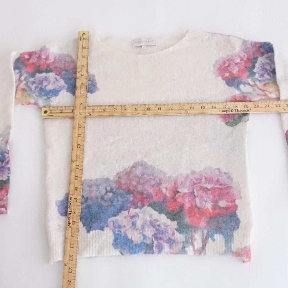 Bianco & Blu Watercolor Cream Pink Floral Mohair Romantic Cottagecore Sweater M - Picture 4 of 10